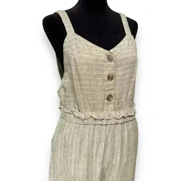 Romeo & Juliet Couture Tan Striped Linen Blend Jumpsuit Adjustable strap size Lg - Picture 16 of 16